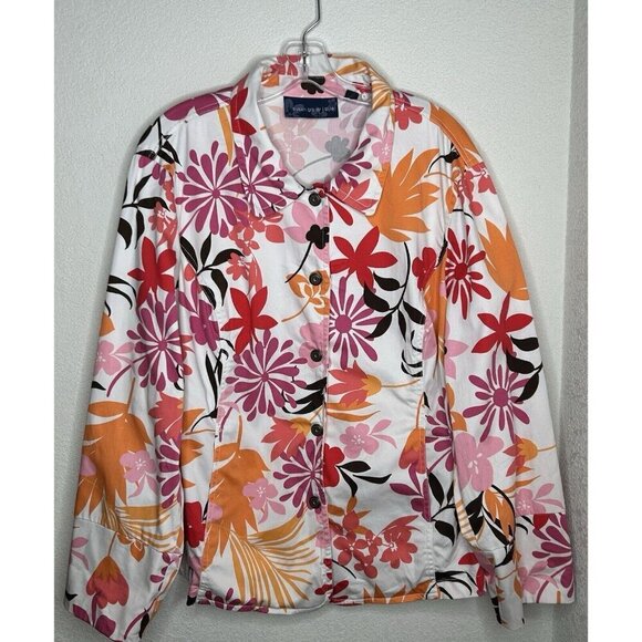 Susan Graver Jacket 3X White Floral Colorful Snap Front Plus Size Stretch Coat - Picture 1 of 14